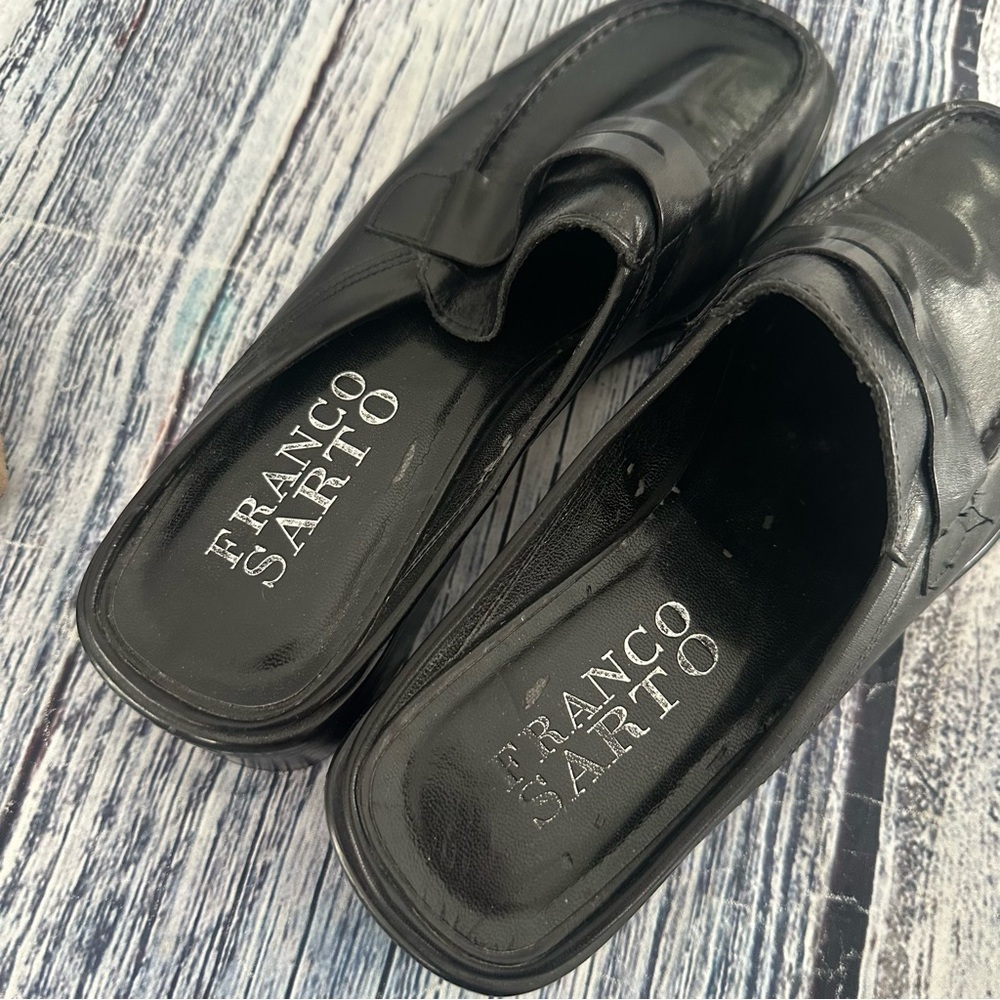 Vintage Franco Sarto Black Leather Backless Loafers - Picture 5 of 6